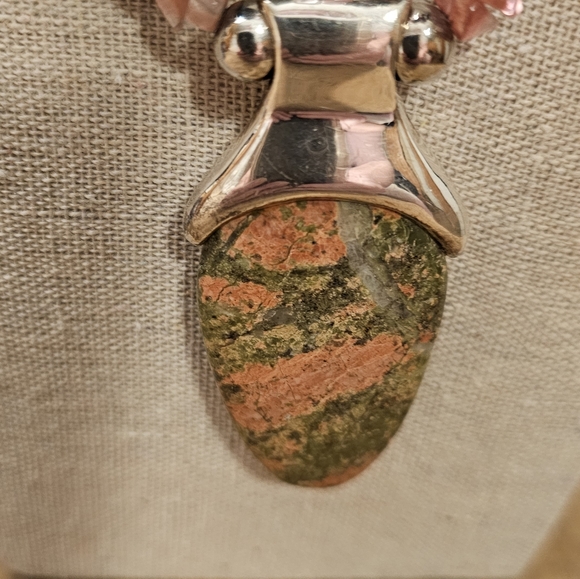 Stunning Unakite Stone & Silver Necklace